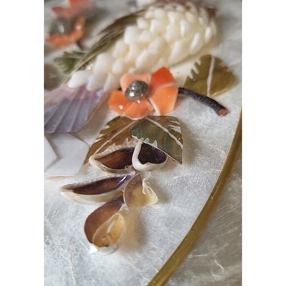 2 Vintage Capiz Shell Scalloped Seashell Art Birds Floral Phillipines Sealed GUC - Picture 8 of 11